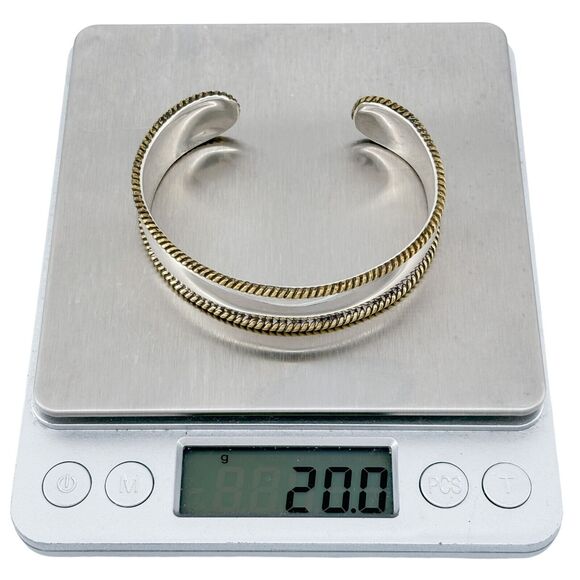 Vintage Mexico Laton Sterling Silver 925 Cuff Bracelet with Brass Accents 6.5" - Picture 10 of 10